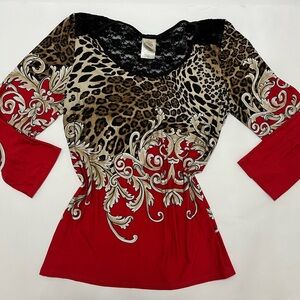In Bloom 1990s / y2k vintage - leopard print pattern top - size small